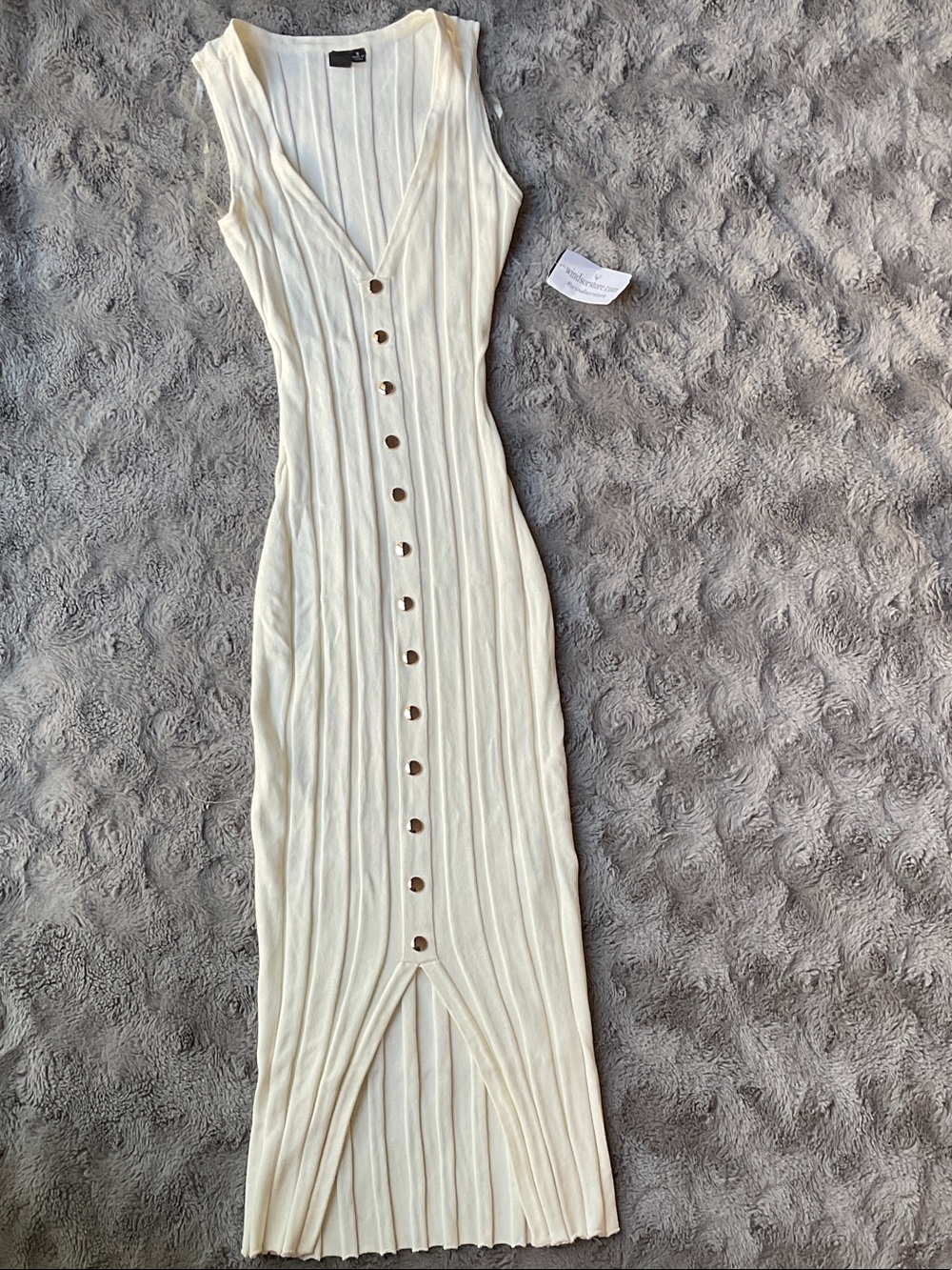 Windsor Cream Ribbed form fit Button-Front Maxi Dress